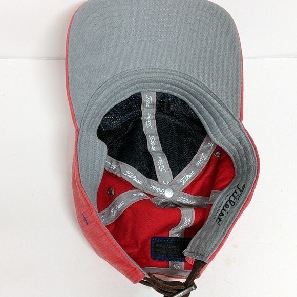 Titleist Baseball Cap Golf Hat Embroidered Adjustable Leather Metal Coral - Picture 9 of 10